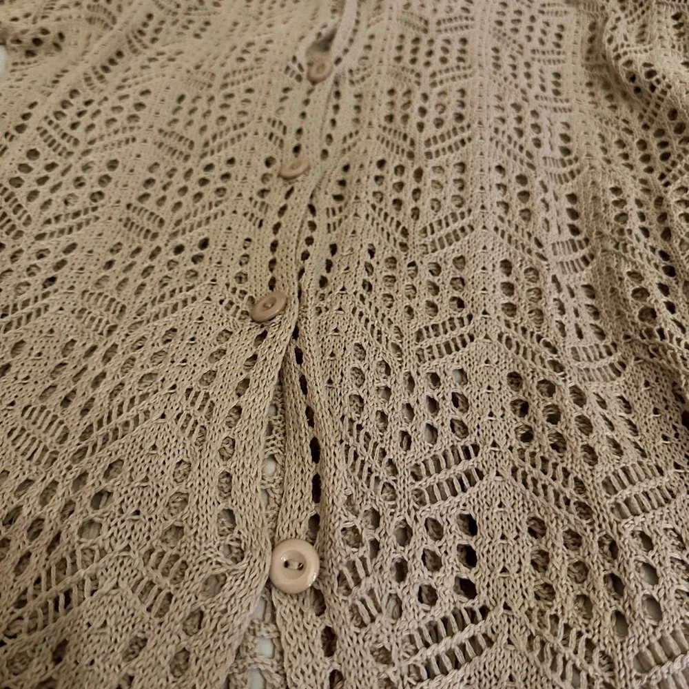 Beige Crochet Button Down Shirt